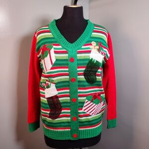Festive Striped Cardigan with Holiday Motifs